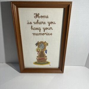 Framed "Home is where you hang your memories" Cross Stitch. 12"x8"